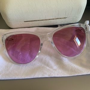 Oakley Fringe Sunglasses Polish Clear Frame with Black Violet Gradient Lens